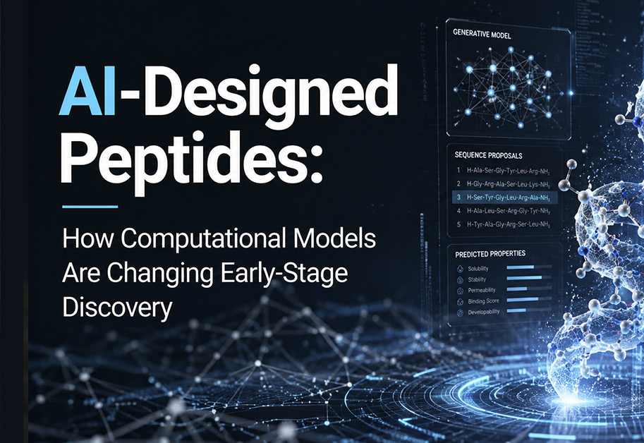 AI-Designed Peptides: How Computational Models Are Changing Early-Stage Discovery — editorial illustration